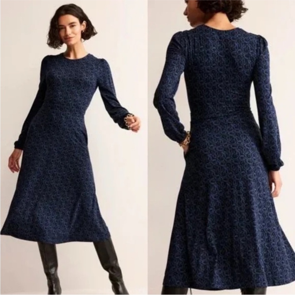 Boden Camille Viscose Jersey Midi Dress Atlantic Primrose‎ Swirl